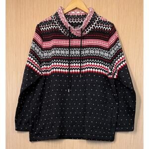 Talbots Nordic Fair Isle Mock Neck Pullover Fleece Sweater Womens Size 2X Black